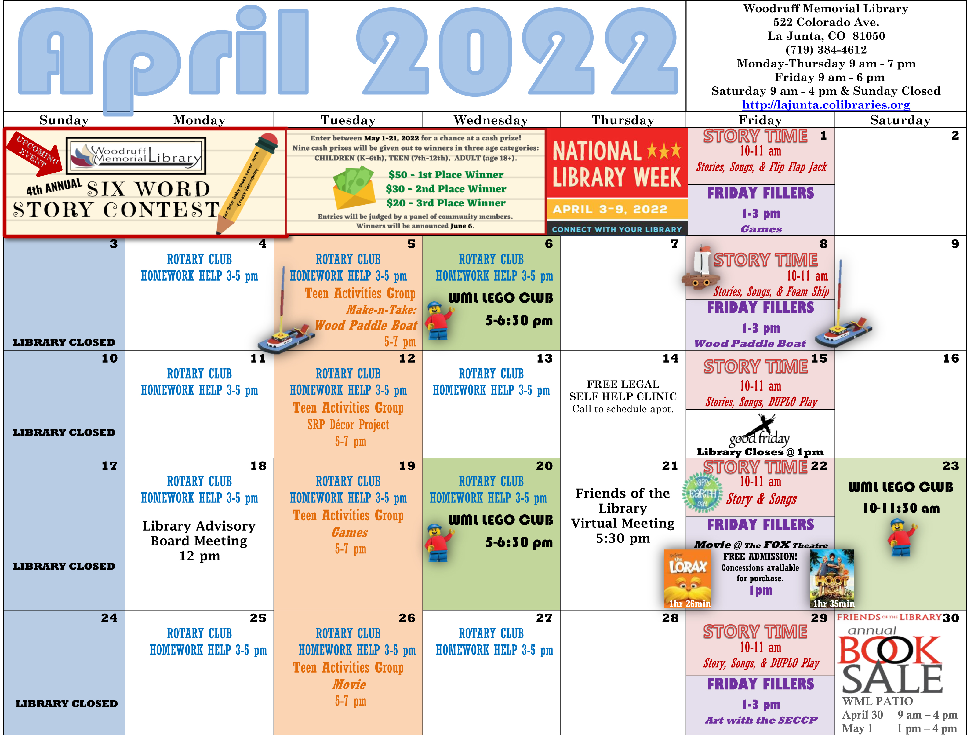 Woodruff Memorial Library Calendar April 2022